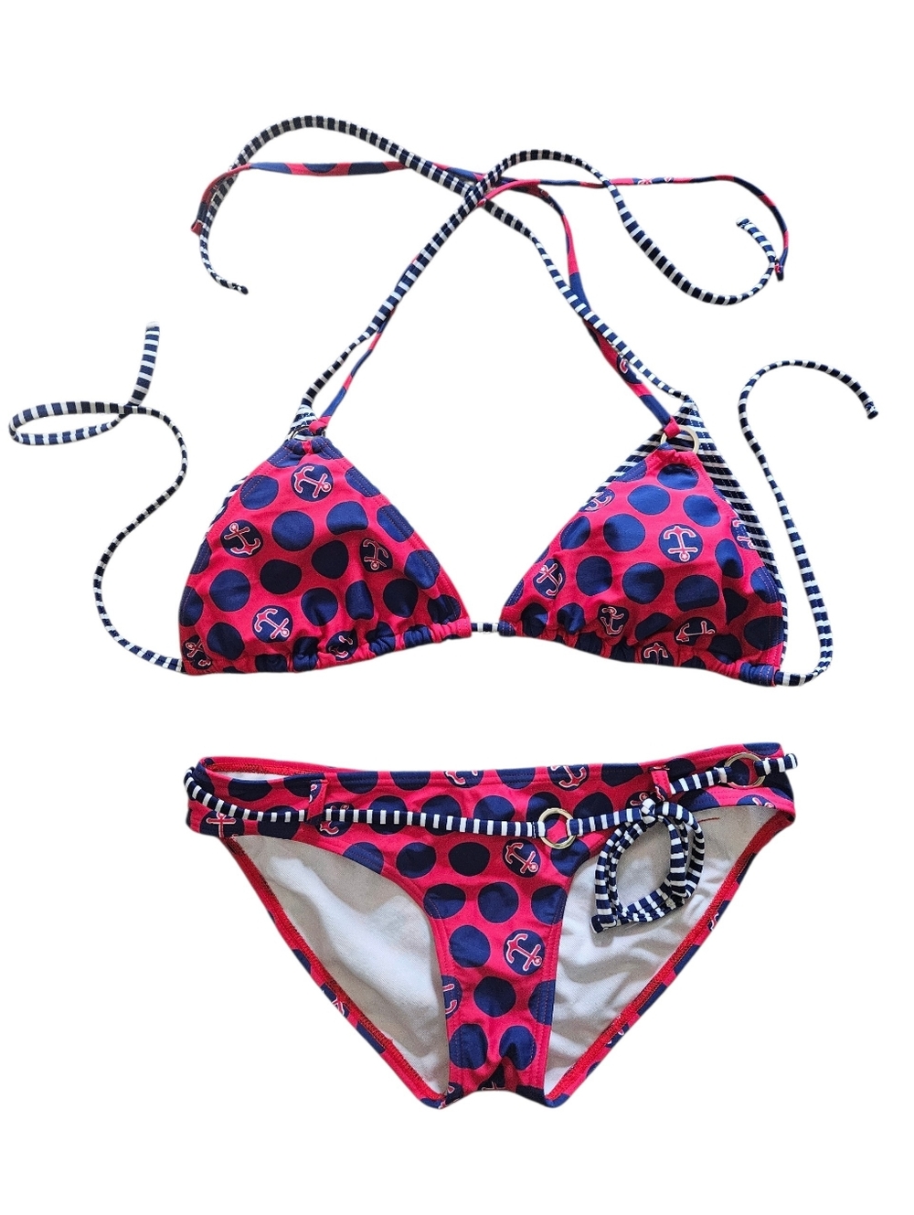 VTG Y2k Kirra PacSun Nautical Anchor & Polka Dot Bikini Set M/XL Red/Navy Blue